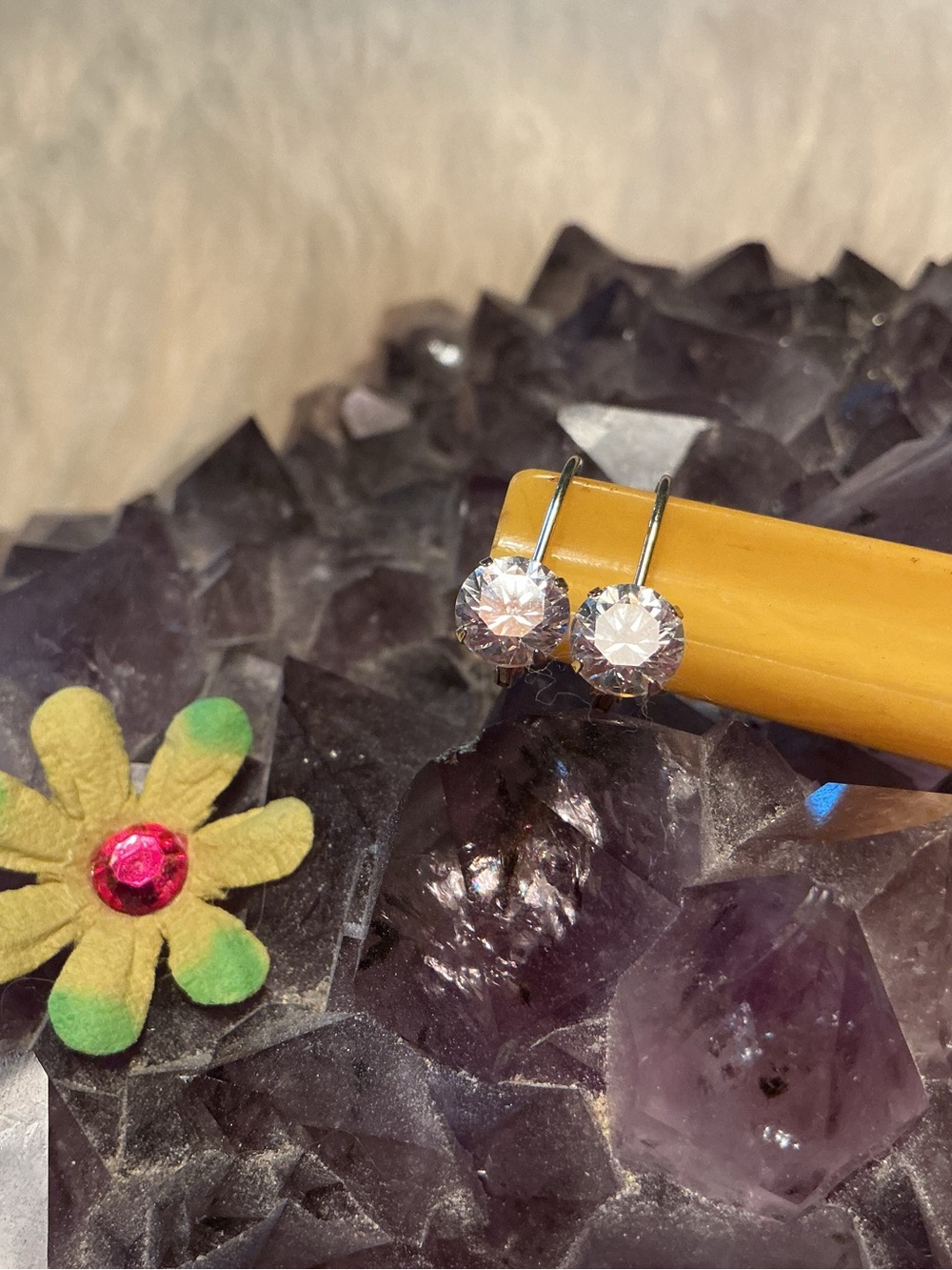14 K and Diamonique lever back earrings